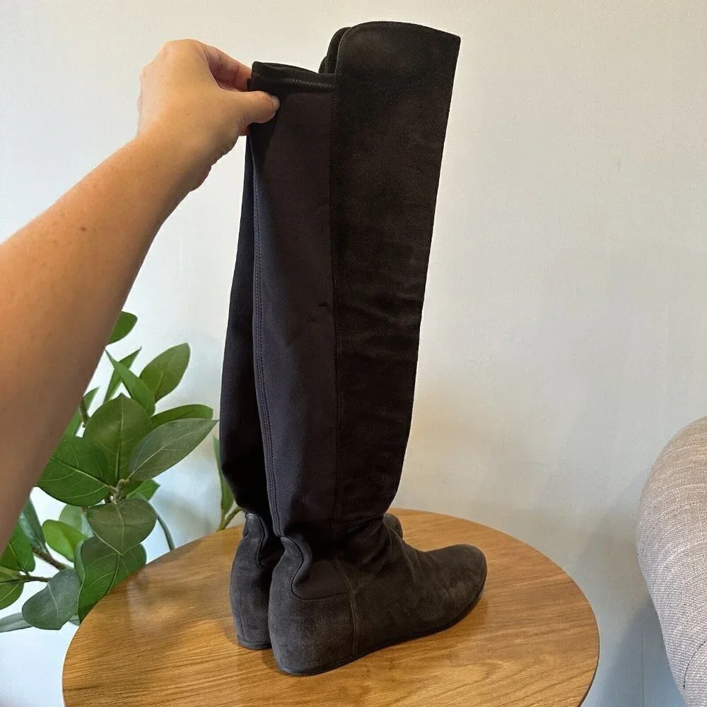 Stuart Weitzman Charcoal Gray‎ suede knee high stretch boots Size 6.5/7